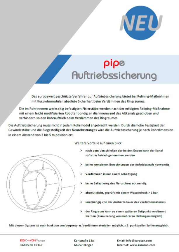 pipe Auftriebssicherung